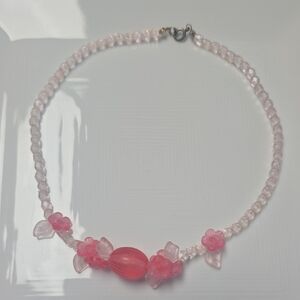 Pink Floral Beaded Necklace